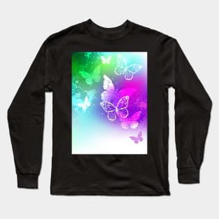 Bright Design with White Butterflies Long Sleeve T-Shirt